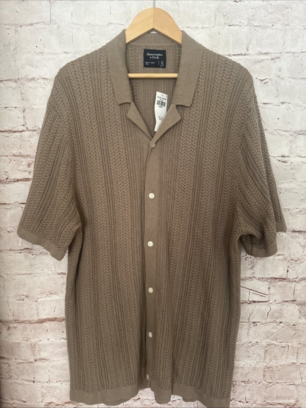 Abercrombie & Fitch Sweater Polo Button Front Mens XL Tall Brown Cable Knit NEW